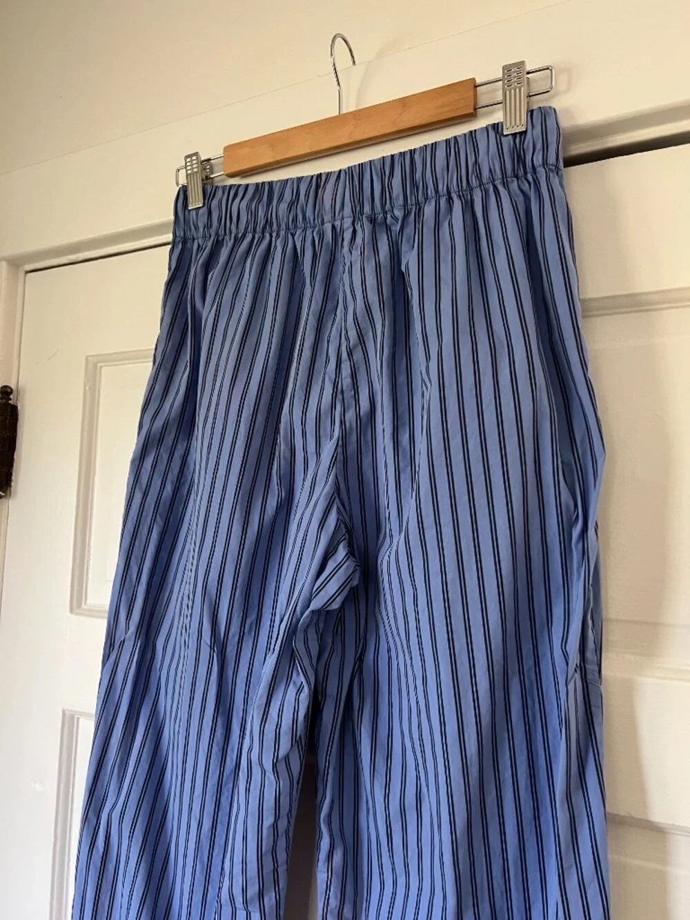 TEKLA Blue Striped Poplin Pyjama Set Size Small Matching Pants Shirt Luxury